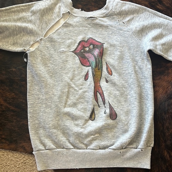 Medium grey distressed rocker  vintage inspired sweatshirt - Picture 1 of 6